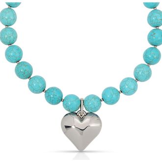 Ettika Luck & Love Stone Puffy Heart Pendant Necklace in Turquoise And Silver at Nordstrom