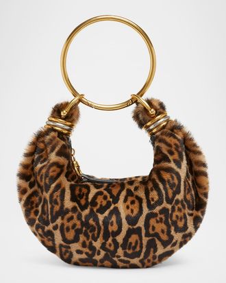 Chloé Bracelet Hobo Bag in Leopard-Print Shearling