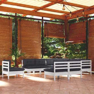 vidaXL Muebles De Jard&iacute;n 10 Pzas Y Cojines Blanco Madera Maciza De Pino Vidaxl