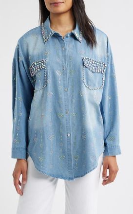 Nikki Lund Keyla Embellished Button-Up Shirt in Blue at Nordstrom, Size Medium