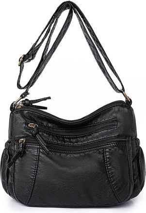 Generic Washed Leather Womens Bag Shoulder Bag Fashion Large Capacity Bag PU Mother Small Square Bag Mens Purses Or Shoulder Bags (Black, One Size)