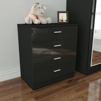 Elegant Lighting 4 Drawer Chest of Drawers High Gloss Black Bedroom Storage Furniture Metal Drawer Glides Bedside Cabinet - Elegant