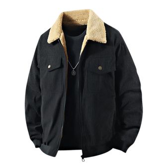 Generic Mens Corduroy Jacket - Sherpa Lined Trucker Coat, Teddy Fleece Thermal Stand Collar Jacket, Vintage, Long Sleeve Zip Up Pockets, Outwear Windproof, Th