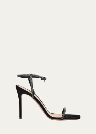 Gianvito Rossi 95mm Suede Crystal Ankle-Strap Sandals