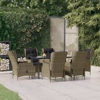 vidaXL Juego De Comedor Para Jard&iacute;n 7 Piezas Rat&aacute;n Sint&eacute;tico Marr&oacute;n Vidaxl