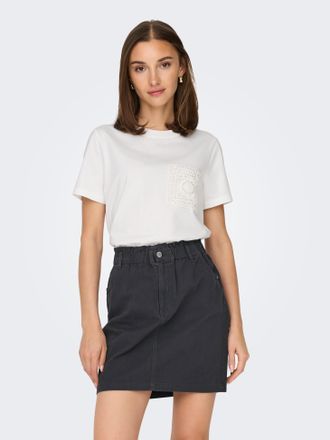 Jacqueline de Yong Kurzarmshirt JDY JDYSELMA S/S CROCHET POCKET TOP JRS NOOS, Damen, Gr. XL, weiss (cloud dancer), Jersey, Obermaterial: 100% Baumwolle, unifarben, regul