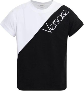 Versace Slim T-shirt van stretch katoen-jersey met geborduurd logo - Heren - T-shirts - Zwart - XL - Katoen - Tops