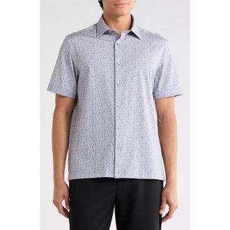 Bugatchi Short Sleeve Stretch Cotton Button-Up Shirt in Platinum at Nordstrom Rack, Size Xxx-Large