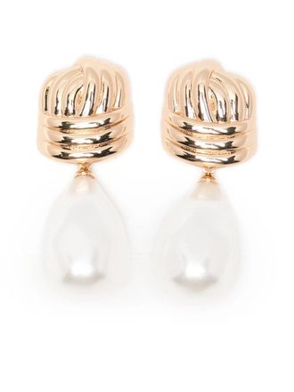 Self Portrait Gold Knot Pearl Earrings