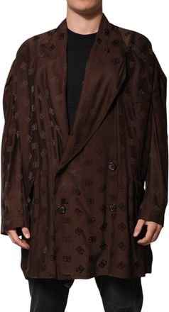 Dolce & Gabbana Brown Polyester Logo Monogram Coat Mens Jacket