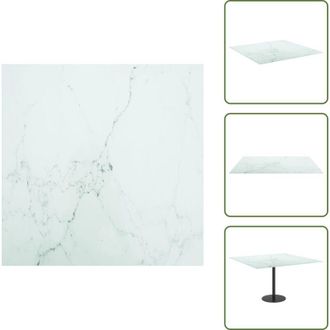 vidaXL The Living Store Piano Tavolo Bianco 70x70 cm 6 mm Vetro Temperato Design Marmo - Piano tavolo marmo