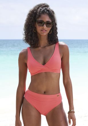 Lascana Highwaist-Bikini-Hose LASCANA Lolo, Damen, Gr. 34, N-Gr, orange (koralle), Recycling-Polyamid, unifarben, Badehosen Highwaist-Bikini-Hose, mit angeset