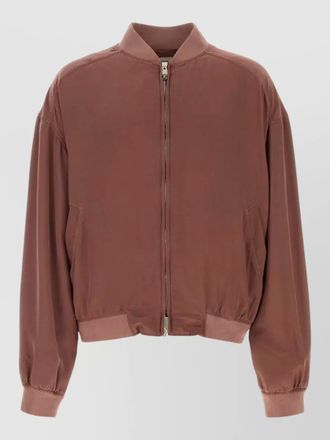 Versace silk bomber jacket long sleeves ribbed trims