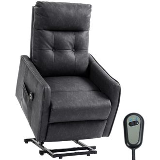 HOMCOM Homcom Sill&oacute;n Relax Reclinable El&eacute;ctrico Levanta Personas, Tapizado En Cuero Pu, Con Control Remoto, Resorte, Reposapi&eacute;s, Bolsillos, Gris