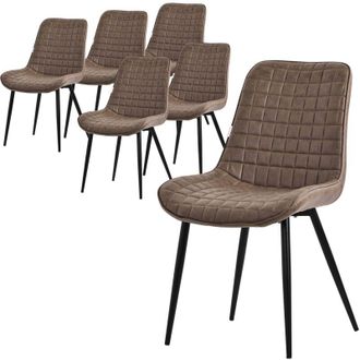 ML Design Set di 6 Sedie per Sala da Pranzo Marrone Rivestimento in Materiale Sintetico Gambe in Metallo Nero Sedie da Cucina con Schienale Poltroncina da