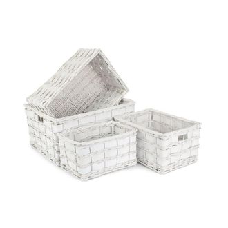 Red Hamper Wicker Set of 4 Unlined White Scandi Storage Basket