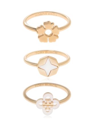 Tory Burch Set van drie ringen met klaverlogo