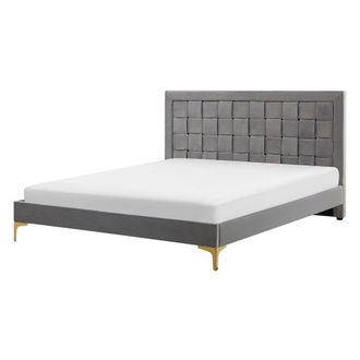 Beliani Beliani - Cama Con Somier De Terciopelo Gris 140 X 200 Cm Cabecero Patas Limoux