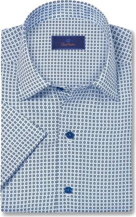 David Donahue Floral Print Lyocell Short Sleeve Shirt in White/Navy at Nordstrom Rack, Size Xx-Large