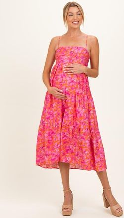 Pinkblush Floral Sleeveless Tiered Midi Dress in Fuschia at Nordstrom, Size Small