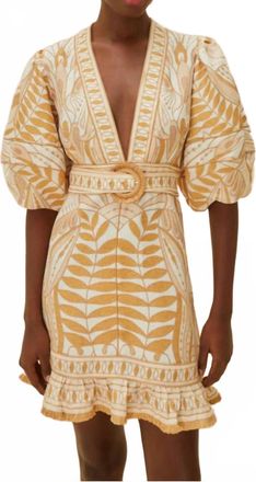 Farm Rio Lace Nature Mini Dress In Beige Multi