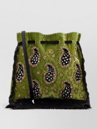 Valentino Garavani nellic&ocirc;te velvet bucket bag paisley fringe