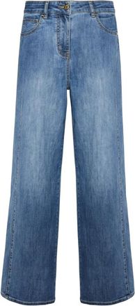 Elena Miro Jeans van gewassen denim katoenmix met wijde pijpen - Dames - Loose Fit Jeans - Blauw - XL - Katoen - Jeans