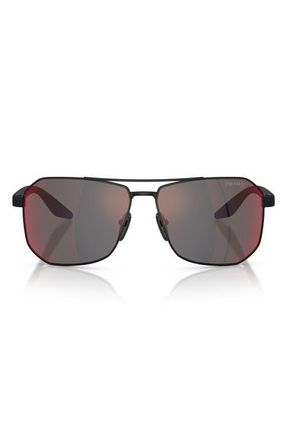 Prada 62mm Oversize Pilot Sunglasses in Black /Grey Mirror Blue/Red at Nordstrom
