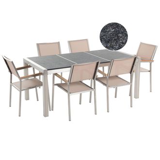 Beliani Conjunto De Comedor De Jard&iacute;n Beige Con Mesa 180 X 90 Cm De Basalto Flameado 6 Sillas Grosseto