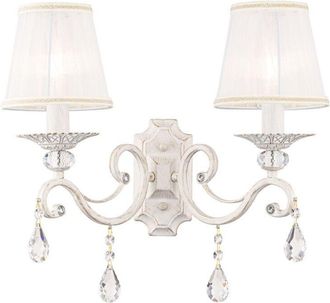 Maytoni Grace Lámpara Vela de Pared Blanca con Oro y Cristal, 2 Luces, E14