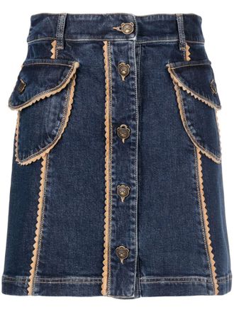 Moschino scallop-edge denim miniskirt - women - Cotton/Elastane - 46 - Blue