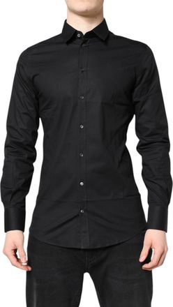 Dolce & Gabbana Mens Black Gold Cotton Long Sleeves Dress Shirt Elastane