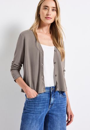 Street One Shirtjacke STREET ONE, Damen, Gr. 44, beige (schwarz tumble beige), Web, Obermaterial: 72% Modal, 28% Polyester, unifarben, l&auml;ssig geschnitten h&uuml;ftlan