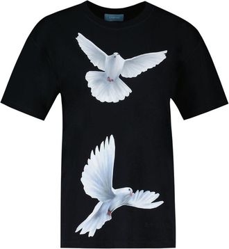 3.Paradis Unisex Bird-Print T-Shirt Black Cotton