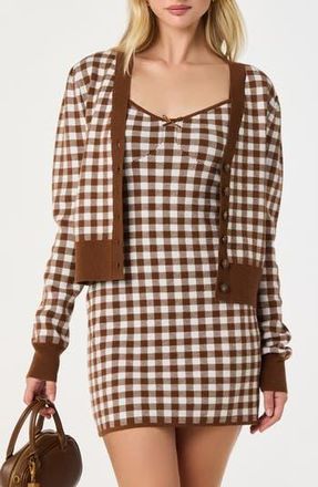 ASTR the Label Gingham Cardigan in Brown Gingham at Nordstrom Rack, Size X-Small