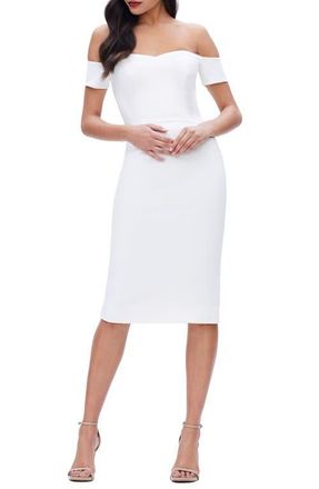 Dress The Population Bailey Off the Shoulder Body-Con Dress in Off White at Nordstrom, Size Xx-Large
