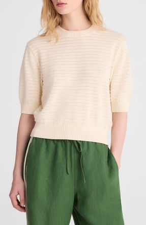 Madewell Textural Stitch Crewneck Cotton Sweater in Vintage Ivory at Nordstrom, Size Xx-Small