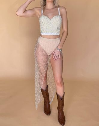 Hot & Delicious Luna Pearl Maxi Skirt In Nude