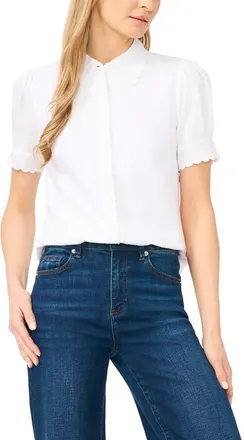 CeCe by Cynthia Steffe Scallop Detail Button-Up Shirt in Ultra White at Nordstrom, Size Xx-Large