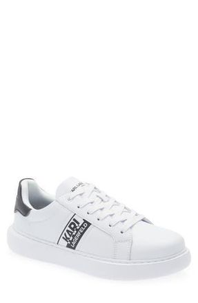 Karl Lagerfeld Leather Low Top Sneaker in White/Black at Nordstrom Rack, Size 11.5