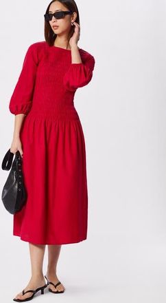 Whistles Smocked Bodice Midi Dress in Red at Nordstrom, Size 10