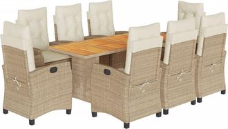 vidaXL Set Comedor De Jard&iacute;n 9 Pzas Con Cojines Rat&aacute;n Sint&eacute;tico Beige Vidaxl