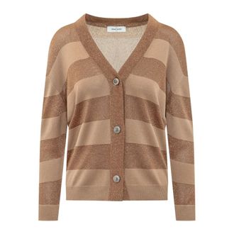 Gran Sasso Truien & Vesten, Dames, Bruin, 2Xl, Gestreepte V-hals Cardigan