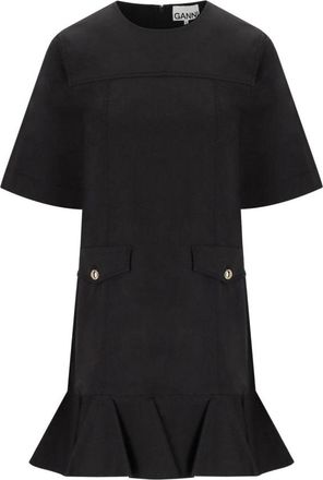 Ganni Stretch Katoen Mini Jurk - Dames - Korte kleedjes - Zwart - XS - Katoen - Kleedjes