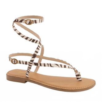 Andrea Womens Zebra-Print Strap Sandal In Beige