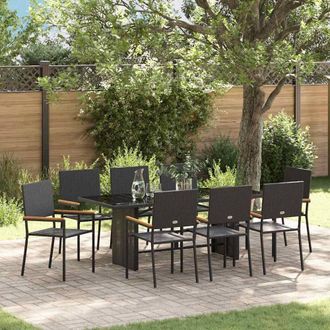 Berkfield Home 9 Piece Garden Dining Set Black Poly Rattan