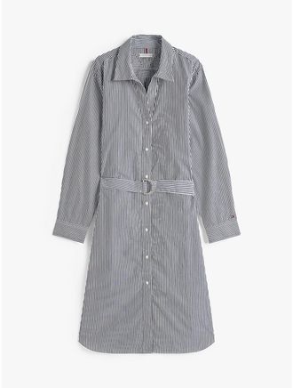 Tommy Hilfiger Womens Relaxed Fit Belted Poplin Shirtdress - Blue - 10
