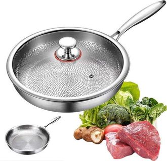 No Brand Sart&eacute;n De Titanio Martillado Plateado De 20 Cm Con Tapa (1 Pieza) - Cacerola Antiadherente Sin Revestimiento