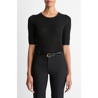 Vince Satin Trim Wool Top in Black at Nordstrom Rack, Size Medium