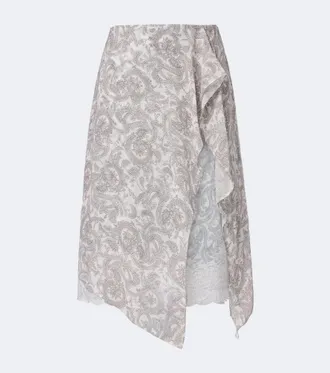 Acne Studios Paisley lace-trimmed silk cr&ecirc;pe midi skirt